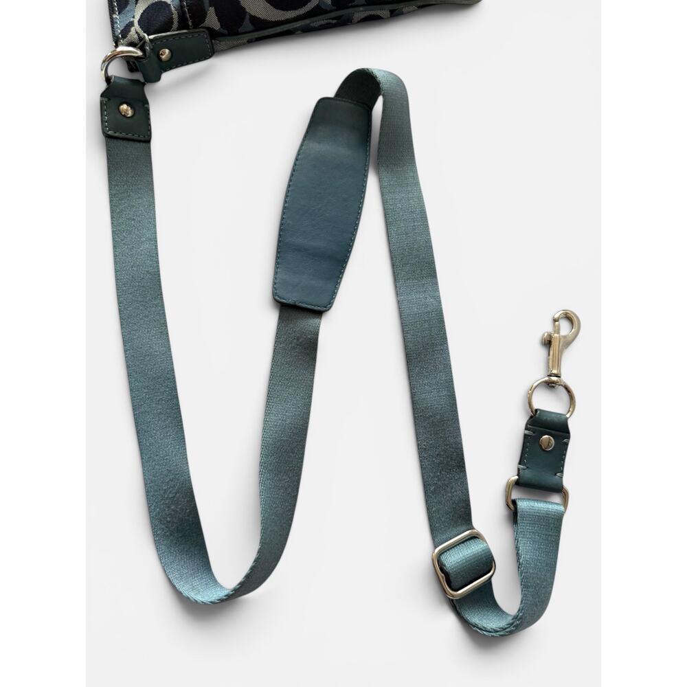 Coach Op Art Signature Blue Crossbody Bag Teal Trim Zip Top Adjustable Strap Y2K - Picture 6 of 11